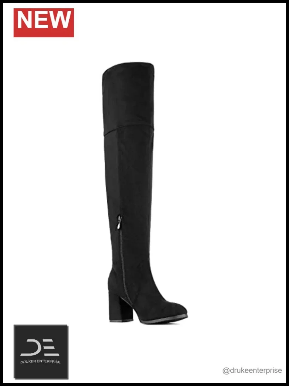 Stretch Suede Knee High Block Heel Boots